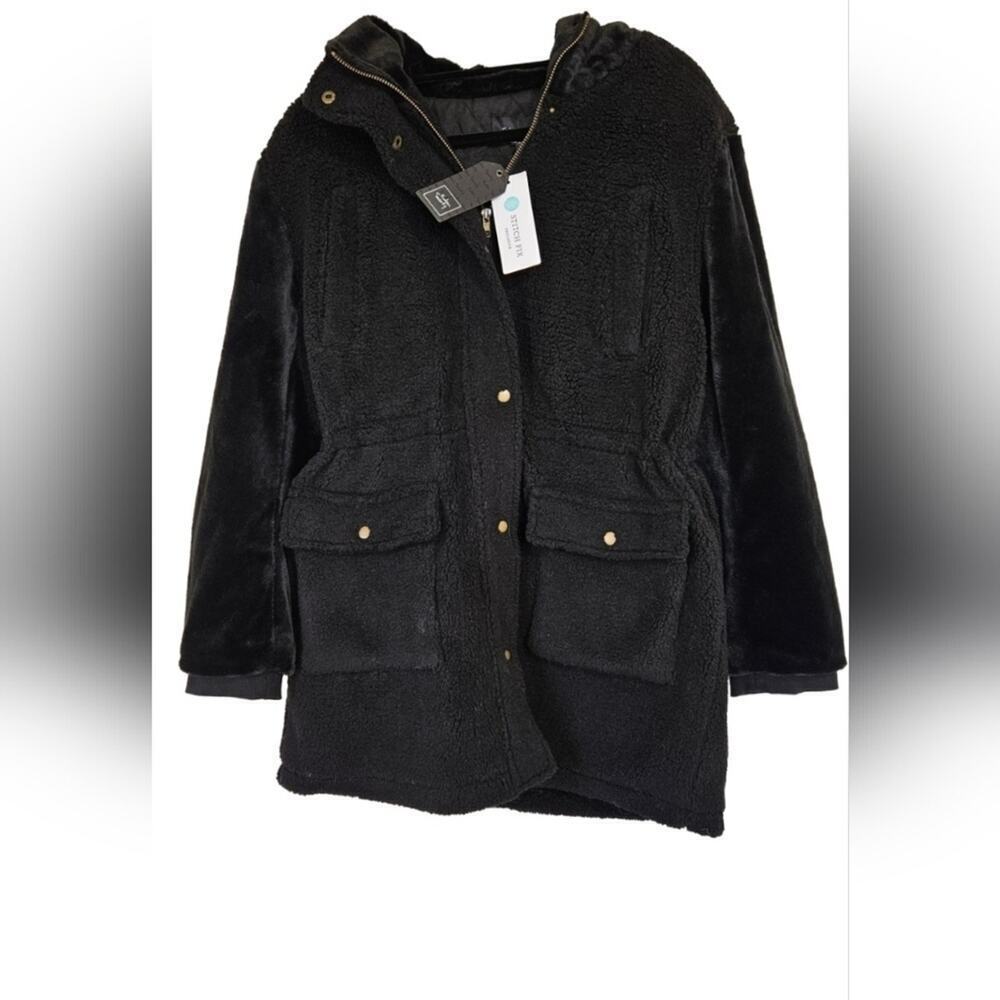 Eden Society Black Sherpa Hooded Cargo Jacket Size Medium NWT